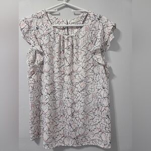 Alex & Lili Women's White/Black/Pink Blouse, Ruffles, Boho, Lightweight, Work